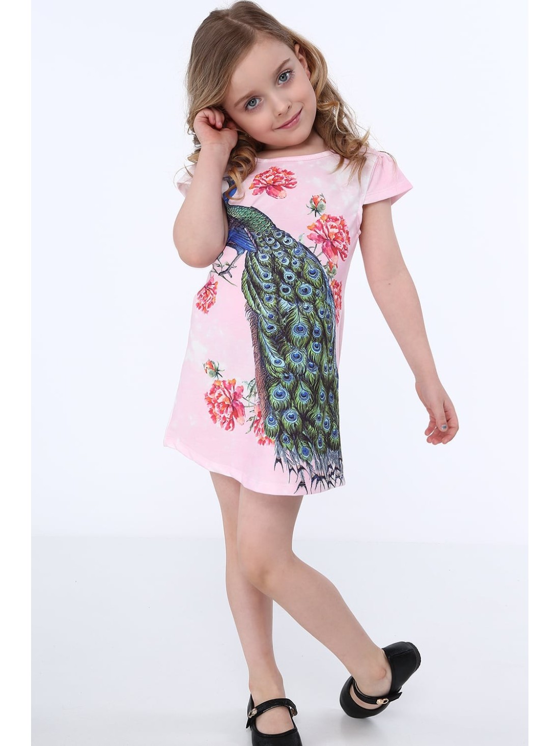 Kleid mit Pfau, hellrosa NDZ8128 – Online-Shop – Boutique